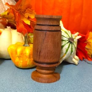 Hand carved wooden shot glass/tooth pick holder/candle stick holder